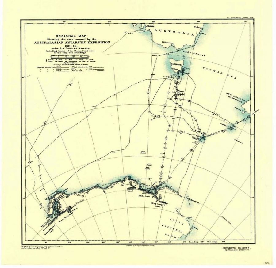 Карта на експедицията на Дъглас Моусън, 1911–1914 г
