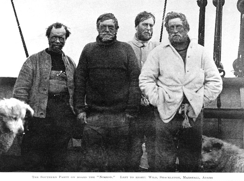 Ерик Маршал, Франк Уайлд и Ърнест Шакълтън на тяхната най-южна ширина, 88°23' ю. ш.