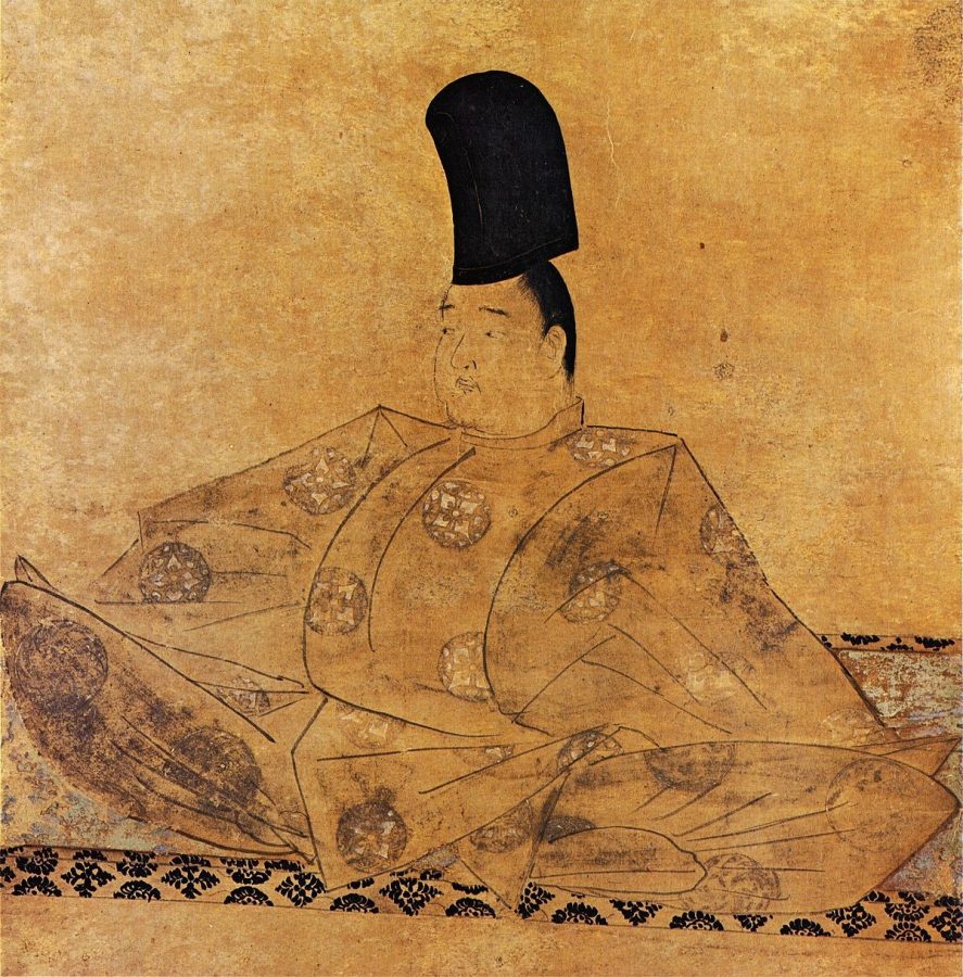 Фигура 14. Императорът Го-Тоба. Майка му е от клана Фудживара, но Фудживара вече нямали властта от предишните времена. Управлявал не вуйчото на императора от клана Фудживара, а бащата на императора, носещ титлата оттеглил се император. Така игровата стратегия на клана Фудживара – да бъде близо до властта през майката на императора, била надцакана – властта в сянка се държала от бащата на императора, който имал титлата оттеглил се император.